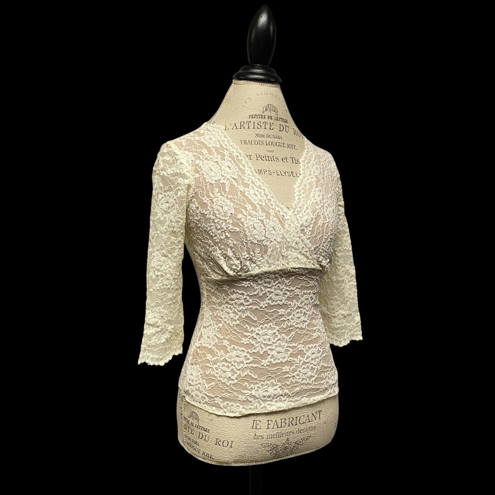 Vintage Y2K Top XS Cabi Lace Overlay Fairy Babydoll Coquette Ivory Romantic - Picture 8 of 10